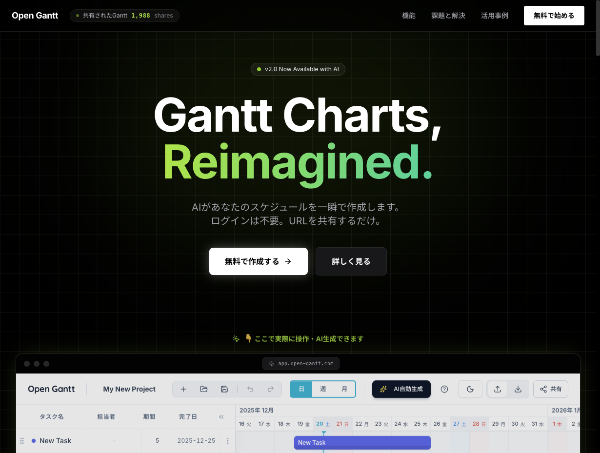Open Gantt - AI自動生成ガントチャートツール